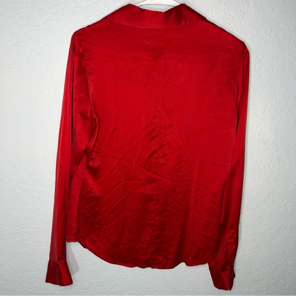 Casual Corners Red 100% Silk Button Down Shirt Size 8 - Picture 8 of 11